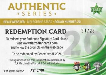 2023-24 TLA Traders Cricket Australia Luxe - Authentic Signature Team Redemption #AST 07 Beau Webster Back