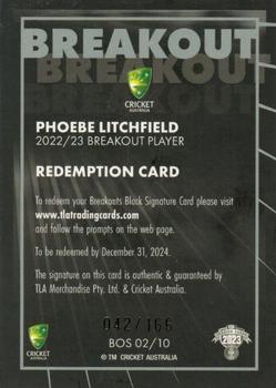 2023-24 TLA Traders Cricket Australia Luxe - Breakout Black Signature Redemption #BOS 02 Phoebe Litchfield Back