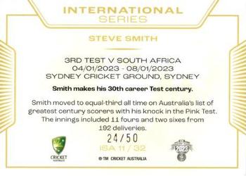2023-24 TLA Traders Cricket Australia Luxe - International Series Album Card #ISA11 Steve Smith Back