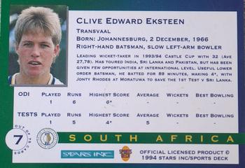 1994 Sportsdeck Mandela Trophy #7 Clive Eksteen Back