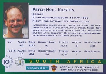 1994 Sportsdeck Mandela Trophy #10 Peter Kirsten Back