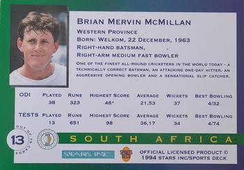 1994 Sportsdeck Mandela Trophy #13 Brian McMillan Back