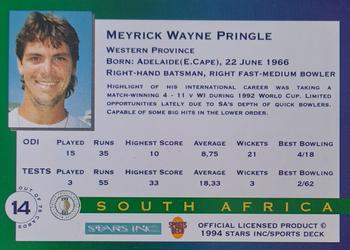 1994 Sportsdeck Mandela Trophy #14 Meyrick Pringle Back