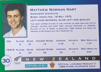 1994 Sportsdeck Mandela Trophy #30 Matthew Hart Back
