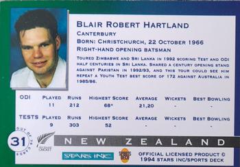 1994 Sportsdeck Mandela Trophy #31 Blair Hartland Back