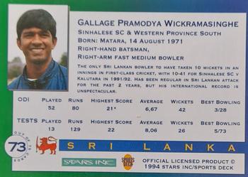 1994 Sportsdeck Mandela Trophy #73 Pramodya Wickramasinghe Back