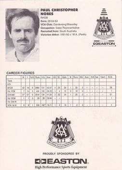 1992-93 Easton Sports Victorian Cricketers #NNO Paul Nobes Back