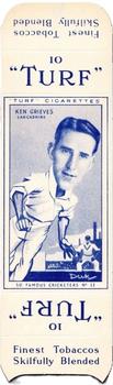 1950 Carreras Cigarettes 50 Famous Cricketers - Uncut Singles #11 Ken Grieves Front