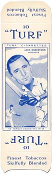 1950 Carreras Cigarettes 50 Famous Cricketers - Uncut Singles #17 Jack Robertson Front