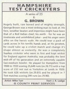 1993 County Print Services Hampshire Test Cricketers #2 George Brown Back