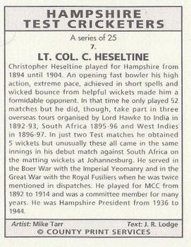 1993 County Print Services Hampshire Test Cricketers #7 Christopher Heseltine Back