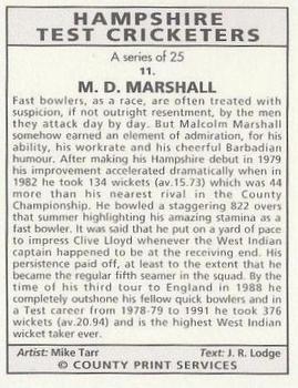 1993 County Print Services Hampshire Test Cricketers #11 Malcolm Marshall Back