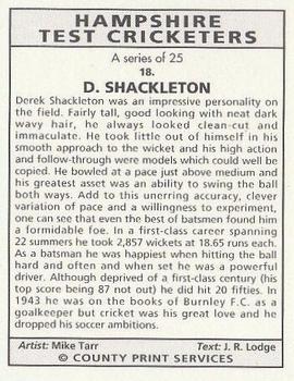 1993 County Print Services Hampshire Test Cricketers #18 Derek Shackleton Back