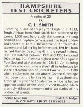 1993 County Print Services Hampshire Test Cricketers #19 Chris Smith Back