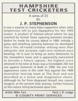 1993 County Print Services Hampshire Test Cricketers #21 John Stephenson Back