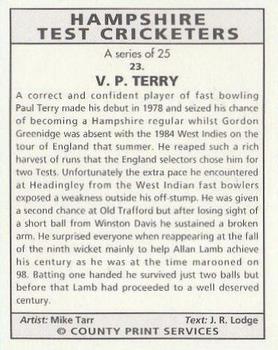 1993 County Print Services Hampshire Test Cricketers #23 Paul Terry Back