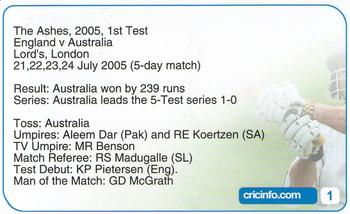 2005 Top Trumps Limited Editions The Ashes #1 Marcus Trescothick Back