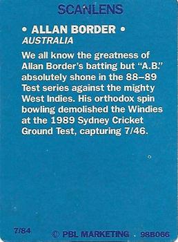 1989-90 Scanlens Stimorol Cricket #7 Allan Border Back