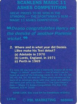 1989-90 Scanlens Stimorol Cricket #12 1989 Aussies vs England Ashes Action Back