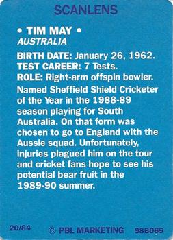 1989-90 Scanlens Stimorol Cricket #20 Tim May Back