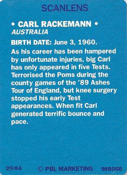 1989-90 Scanlens Stimorol Cricket #25 Carl Rackemann Back