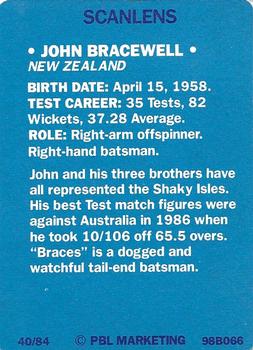 1989-90 Scanlens Stimorol Cricket #40 John Bracewell Back