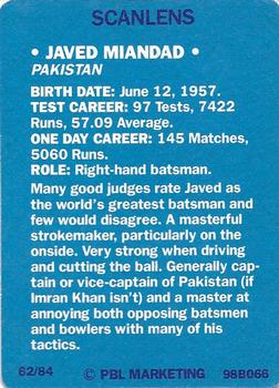 1989-90 Scanlens Stimorol Cricket #62 Javed Miandad Back
