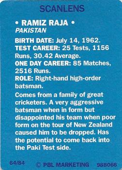 1989-90 Scanlens Stimorol Cricket #64 Ramiz Raja Back