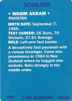 1989-90 Scanlens Stimorol Cricket #70 Wasim Akram Back