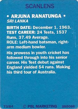 1989-90 Scanlens Stimorol Cricket #73 Arjuna Ranatunga Back