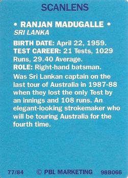1989-90 Scanlens Stimorol Cricket #77 Ranjan Madugalle Back