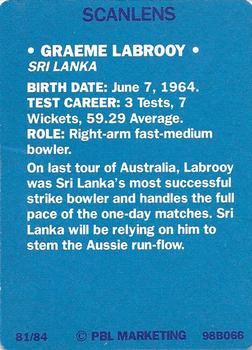 1989-90 Scanlens Stimorol Cricket #81 Graeme Labrooy Back