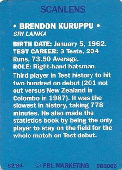 1989-90 Scanlens Stimorol Cricket #82 Brendon Kuruppu Back