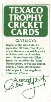 1984 Texaco Trophy Cricket #NNO Clive Lloyd Back