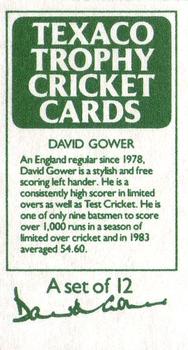 1984 Texaco Trophy Cricket #NNO David Gower Back