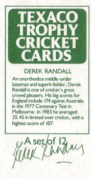1984 Texaco Trophy Cricket #NNO Derek Randall Back