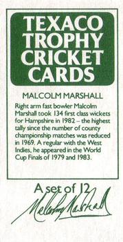 1984 Texaco Trophy Cricket #NNO Malcolm Marshall Back