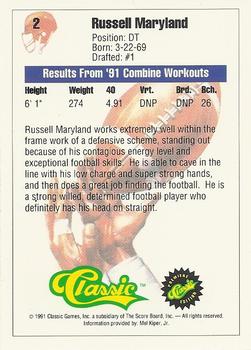 1991 Classic #2 Russell Maryland Back
