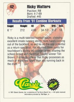 1991 Classic #42 Ricky Watters Back