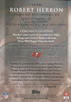 2014 Topps Valor - Autographs #VA-RH Robert Herron Back