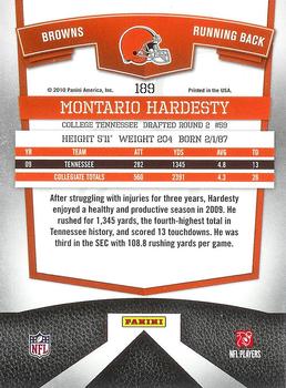 2010 Donruss Elite #189 Montario Hardesty Back