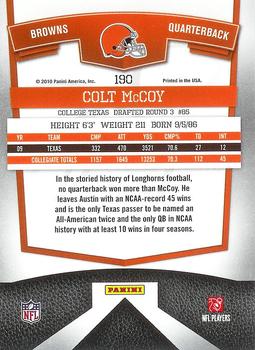 2010 Donruss Elite #190 Colt McCoy Back