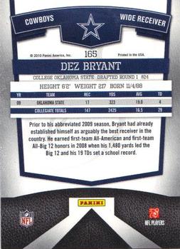 2010 Donruss Elite #165 Dez Bryant Back