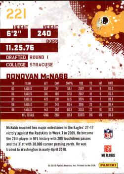 2010 Score #221 Donovan McNabb Back