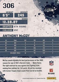 2010 Score #306 Anthony McCoy Back