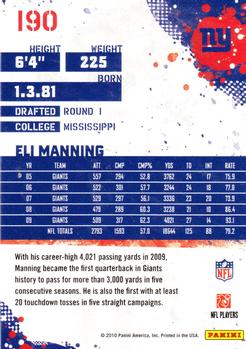 2010 Score #190 Eli Manning Back