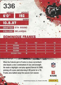 2010 Score #336 Dominique Franks Back