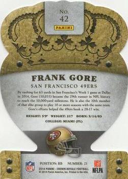 2014 Panini Crown Royale #42 Frank Gore Back