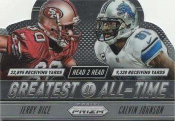 2014 Panini Prizm - Head 2 Head Greatest of All-Time #GOAT6 Calvin Johnson / Jerry Rice Front