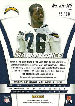 2014 Panini Prizm - Autographed Rookies Prizms Light Blue Wave #AR-MG Marion Grice Back